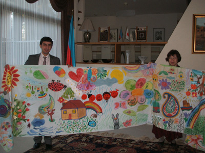 Embassy of the Republic of Azerbaijan: The cotton sheeting painted by the children of Azerbaijan has come back to us.